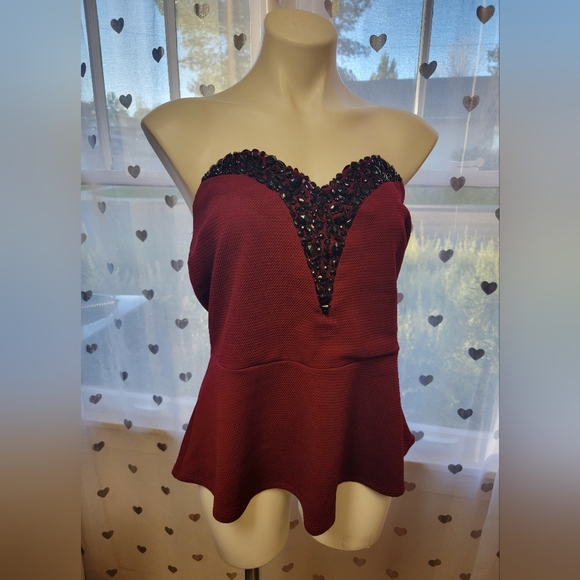 Rue21 Tops - #44 Rue21 Red Tubetop with Black Accent Details